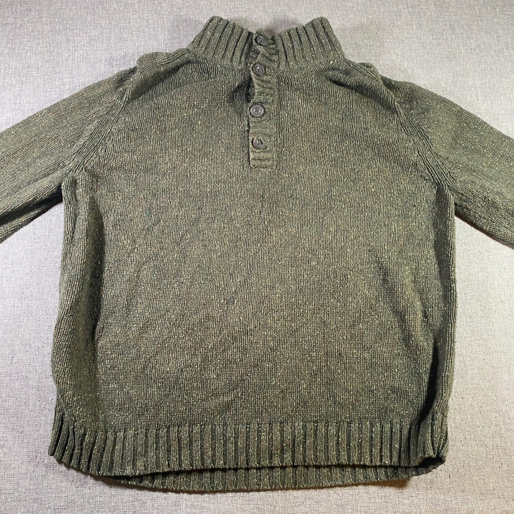 Eddie Bauer Mens XXL Olive Green Button Mock Neck Knit Sweater Splatter